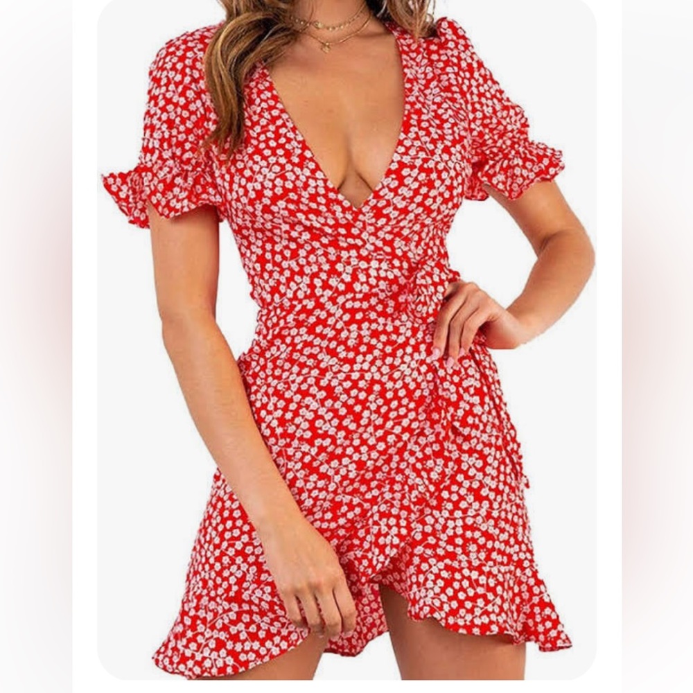 Relipop red floral wrap dress XL